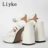 Sandals Liyke New Fashion White Chunky Sandals Women Summer Open Toe Thick Bottom Platform High Heels Ladies Buckle Strap Dress Shoes T221209