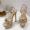 Sandaler 16 cm höga klackar Sandaler för kvinnor Nya 2023 Butterfly-Knot Bling Platform Ladies Pumps Shoes Rhinestones Kvinnliga spännet Sandal T221209