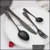 Dinnerware Sets Pcs Stainless Steel Cutlery Set Fork Soup Spoon Knife Tea For Home Kitchen El Restaurant Tableware Drop Delivery Gar Dhfxm