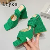 Women High Fashion Heels Sandals Triangle Liyke Gladiator Summer Cord Square Square Stopa Kid-Up Lady Party Dress Buty Zielone T221209 475