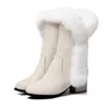 Boots Winter Women Casual Warm Fur Mid-Calf Shoes Slip-On Round Toe Wedges Snow Muje Plus Size 45