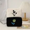 Cosmetic Bags Ins Flower Tulip Pattern Corduroy Makeup Women Travel Toiletries Storage Bag Portable Zipper Make Up Wash Pouch