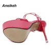 Aneikeh New 2023 Summer Fashion Sandals Sexy Open Toe 16CM High Heels Party Dress Wedding Nightclub Women Shoes Black Red 45 46 T221209