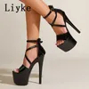 Platform Runway Ankle Liyke Sandals Strap Fashion Women Summer Patent Leather Open Toe Zip Sexy CM High Heels Pole Dance Shoes T E