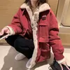 QNPQYX Winter Frauen Cord Jacke Koreanische Lose Verdicken Parkas Warme Fleece Mantel Frau Casual Tasche Zipper Lamm Wolle Outwear