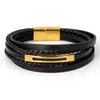 Charm Bracelets Vintage Multilayer Leather Bracelet Men Fashion Braided Handmade Rope Wrap Stainless Steel & Bangles Male Gift