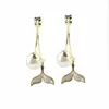 Boucles d'oreilles pendantes queue de poisson perle pour femmes cadeaux cristal cloche goutte 2022 bijoux fantaisie