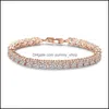 Charm Bracelets Tennis Chain Bracelet Mens Hip Sparkling Cubic Zircon Cz Copper Material Gold Sier Color Box Clasp Womens Drop Deliv Otlpq