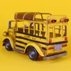 Ferro metal retrô vintage ônibus escolar modelo carros ornamento feito à mão brinquedo infantil carro amarelo estudante caneta recipiente estojo de escrita pote para natal crianças presente de aniversário 2-1