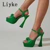 New Summer 2022 Liyke Sexy Sandals Fashion Open Toe Thick Bottom Platform High Heels Women Buckle Strap Party Dress Shoe 2b98