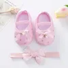 First Walkers Fashion Baby Girls Hair Band Buckle Shoes Set Lovely Pearl Cute Toddler Bow Walker 0-12 Months For