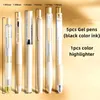 6 pièces Simple lumière luxe stylos ensemble 0.5mm stylo à bille noir couleur Gel encre rétro couleur surligneur marqueur école bureau A7200