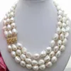 3ROWS10-11 mm Wit witte zoetwaterparel trui ketting ketting 17-19inch