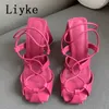 Sandalen liyke sexy holle kruis smalband dames pompen sandalen zomer vierkant teen vreemde hoge hakken slip-on achterste band trouwschoenen t221209