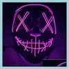 Maschere per feste Maschera di Halloween Led Light Up Incandescente Divertente The Purge Election Year Festival Forniture per costumi cosplay Coser Face Homefavor Dhp3Q