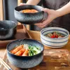 Cuencos Tazón de fideos instantáneos de cerámica de estilo japonés con tapa para estudiantes de dormitorio Caja de almuerzo grande individual Vajilla para el hogar