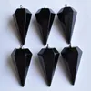 Pendentifs de colliers en forme de pyramide d'obsidienne naturelle, 6 pièces/lot, 2023, 18x36mm, pour la fabrication de bijoux, vente en gros, à la mode