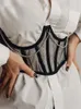 Belts Ins Goth Punk Metal Chain Black Corset Mall High Waist Corsets Harajuku Vintage Mesh See Through Shaper Women