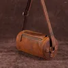 Evening Bags Lovely Unique Design Natural Crazy Horse Leather Women Shoulder Bag Vintage Crossbody Genuine Barrel-shaped