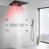 20 pouces LED musique plafond pomme de douche pluie cascade brume thermostatique en laiton corps salle de bain douche robinet ensemble