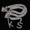 Chains Custom 2 Letters Cuban Chain Pendants Necklace Zircon Paved Bling Iced Out Men Hip Hop Rapper Jewelry Silver Color
