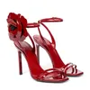 Sandali con fiore alla caviglia 2024 PDEP Cintura da donna con tacco alto Scarpe a spillo sexy rosse 56407