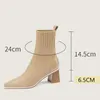 Bottes 6.5cm 2023 Femmes Tricotées Talon Haut Automne Hiver Chaussette Mode Bout Pointu Stretch Tissu Dame Cheville Bottines