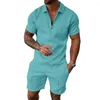 Men's Tracksuits 2Pcs/Set Men Outfit Tracksuit Animal Short Sleeves Loose Type Zipper Lapel Plus Size Top Shorts Set