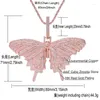 Pendant Necklaces Hip Hop All Pink CZ Zircon Stone Paved Bling Iced Out Butterfly Pendants Necklace For Men Women Fashion Jewelry