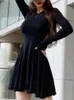 Casual kl￤nningar kvinnor elegant stickad tr￶ja mini svart kl￤nning damer smala vintage bodycon party streetwear vestidos femme kl￤drock