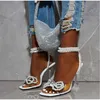 Kvinnor 2022 Sandaler Square Crystal Buckle Toe Summer Strap Transparenta kvinnliga pumpar Eleganta damer High Heels Fashion Footwear T230103 331