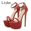 Sandals Liyke Sexy Red Snake Print Super Thin High Heels Platform Sandals Fashion Open Toe Ankle Buckle Strap Stripper Shoes Women Pumps T221209