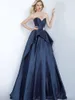 Party Dresses Blue Sexy Sweetheart Evening Dress Backless dragkedja upp b￤ltet Handgjorda blommor Robes de Cocktai Aline Satin Floor Length 2023