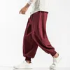 Men's Pants Mens Wied Leg Trousers Streetwear Men Harem Cotton Linen Vintage Casual Jogger Sweatpants Male Loose Large Size 5XL