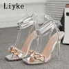 Crystal Sexy Women Square Sandals Fashion Sandales Liyke Toe Perspex Transparent Stiletto Talons Summer Party Stripper Chaussures vertes T221209 279