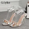 Sandaler Liyke Women Crystal Chain Sandaler Sexig Fashion Toe Transparent Perspex Stiletto Heels Summer Party Stripper Shoes Green T221209