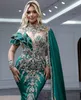 Luxury Beadings Pearls Mermaid Evening Dress Long Sleeve High Neck Crystal Formal Arabic Prom Dresses With Cape Plus Size