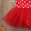 Flicka klänningar härliga småbarn baby flickor tyll tutu klänning barn röd dot fest söt bodysuit