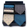Bow Ties Luxury Silk Festive Gift Box Tie Handkerchief Pocket Squares Set Necktie Paisley Beige Male Fit Business Wedding