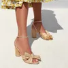 Węzeł kobiety lato żeńskie eleganckie sandały nowe stado blokowanie tkaniny wysokie obcasy buty damskie kolory szycia retro sandał t221209 841