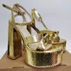 منصة صندل العلامة التجارية HEELED High Ins Ribetrini Bowknot Heels Women Buckle Sexy Party Dress Top جودة الأحذية الذهبية T221209 294