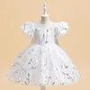 Fille Robes Belle Manches Courtes Blanc Dentelle Fleur Robe Genou Longueur Filles Première Communion De Mariage Prom Party Robes