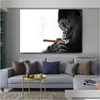 Dipinti Scimmia Fumatori Poster Pittura murale in bianco e nero per soggiorno Decorazioni per la casa Animali Immagini su tela Senza cornice D Homefavor Dh7V4