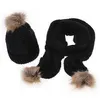 Scarves Hat scarf gloves set 2 piece knitted cashmere wool blend fur pompon winter hat and girls