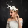 Tocados Chic Fascinator mujeres sombrero de boda accesorios para la cabeza para el cabello cinta de plumas sombreros de novia tocado