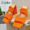 Высокий гладиатор Liyke Heels Sandals Triangle Женские модные лето-вельветовая квадратная квадратная лодыжка