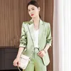 Women's Two Piece Pants 2022 Autumn Winter Formal Ladies Green Blazer Women Business Suits With Sets Work Wear Office Uniform 5XL Size