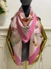 Women's Square Scarf Scarves Highquality 100% Twill Silk Material Pink Color Pint Feather Mönster Storlek 130 cm - 130 cm