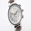 Limited White Dial Brown skórzany kwarc Chronograf Pełny funkcja trend Whatches White Wskaźnik ze stali nierdzewnej Watche Mens Wrist W302X