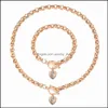 Collane con ciondolo Sier Gold Love Collana Bracciale Set Gioielli da sposa Bracciale cuore Set 2 in 1 Accessori moda X199Fz A Drop De Dham7